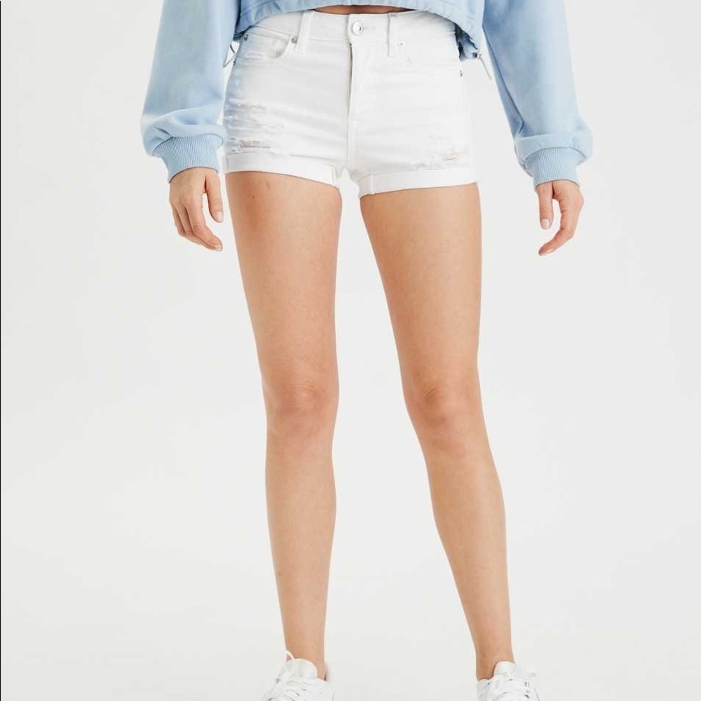 AEO White Stretch Cut Off Denim Jean Shorts size 6